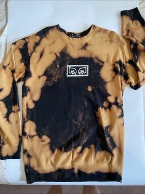 Obey Black and Tan Bleach-Effect Crewneck Sweatshirt
